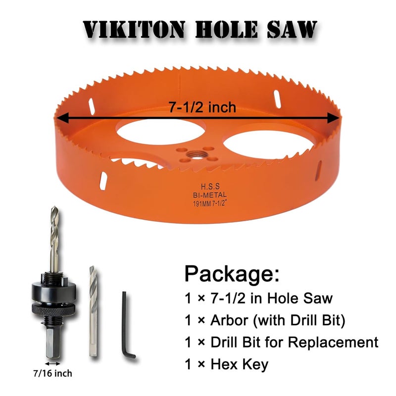 VIKITON 7.5 Inch Hole Saw with Arbor for Metal Wood Plastic, 7-1/2 in Bi-Metal Hole Cutter for Different Project with Smooth and Flat Drilling Edge, Fast Chip Removal,Lighter and Portable - Image 4